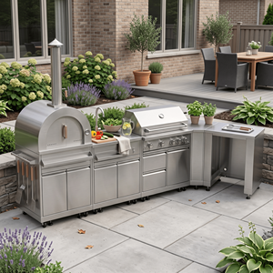 Cucina Esterna Modulare Professionale a L in Acciaio Inox per Patio e Barbecue con Griglia a Gas - Vendita all'Ingrosso - Product Image 1