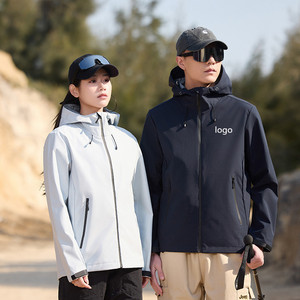 Biểu Tượng Tùy Chỉnh Tráng Không Thấm Nước Thoáng Khí Ngoài Trời Unisex Vỏ Cứng Áo Khoác Với Đứng Cổ Áo Cho Đi Bộ Đường Dài - Product Image 2