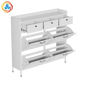 Meuble à chaussures en métal blanc avec 4 tiroirs basculants et 3 tiroirs supérieurs, organisateur de rangement d'entrée fin et autoportant avec dispositif anti-basculement - Product Image 3