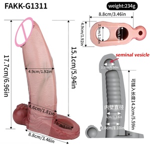 FAAK Realistic Penis Sleeve Sex Toys Silicone Artificial <b>Dildo</b> Sheath With Anti-drop Ring Cock Enlargement Delay Ejaculation - Product Image 5