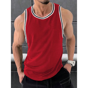 Débardeur Homme Sport Fitness Slim Fit Tricoté à Rayures Verticales Color Block Style Racer Taille Européenne pour le Commerce International - Product Image 1