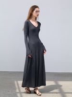 Robe longue sirène en maille à col en V pour femme, manches cloche, moulante, élégante et simple pour l'hiver, idéale pour les soirées