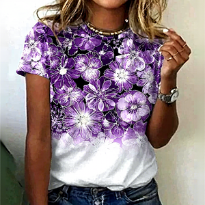 Camiseta de Verano Nueva para Mujer, <span class=keywords><strong>Talla</strong></span> <span class=keywords><strong>Grande</strong></span>, de Algodón, Informal, Cuello Redondo, Transpirable, de Manga Corta, para Uso en Exteriores - Product Image 4