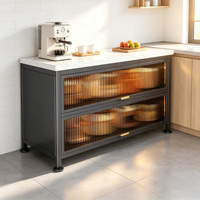 Lemari Dapur Modern Berbahan Baja dengan Rak Batu Alam, Multi-Layer, Anti Debu, Tahan Air, untuk Penyimpanan Microwave, Mangkuk, dan Peralatan Dapur