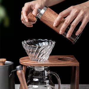 Hand Drip Coffee Set With Wooden Frame Glass Dripper And Server For Home Brewing - Product Image 1
