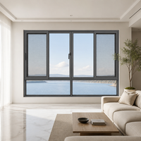 Fenêtres coulissantes modernes en aluminium, cadre gris foncé, double rail, verrou de sécurité, résistantes aux vents, conception hermétique pour maison