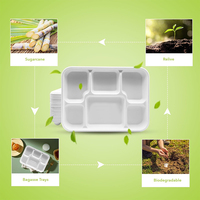 100% naturel écologique jetable biodégradable et compostable canne à sucre bagasse pâte à papier à emporter 6 compartiments plaque