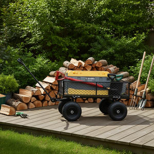 Garden Wheelbarrow Cart 4 Wheels Metal Tray Manual <b>Transport</b> Firewood Outdoor Use - Product Image 2