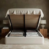 Dernier modèle Design Queen Size Soft Boucle Fabric avec Gas Lifting Bon prix Cadre de lit pouf moderne