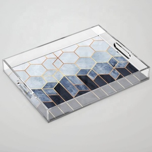 Vassoio di Lusso in Acrilico Trasparente Nero <span class=keywords><strong>e</strong></span> Bianco con Manici, Piatto Rettangolare per Servire Cibo, per Cucina, Bagno, Trucco <span class=keywords><strong>e</strong></span> Vanità - Product Image 4