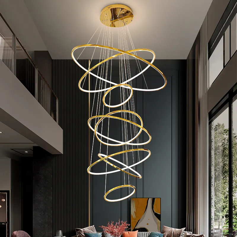 Living Room Chandeliers Modern 5 Ring Led Modern Light Hotel Chandelier Light For High Ceilings Chandeliers & Pendant Lights