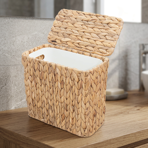 Handwoven Eco-Friendly Durable Water Hyacinth Waste <b>Bin</b> with Lid Large Capacity Aroma Diffuser for Home & Hotel <b>Living</b> <b>Rooms</b> - Product Image 2