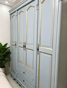 Armario de Madera Maciza Premium Gold Line, Armario de 4 Puertas con Panel Curvo y 2 Cajones de Almacenamiento para Dormitorio Principal Estilo Rústico - Product Image 4