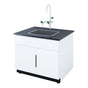 Tavolo da Laboratorio Moderno con Portareagenti, Lavello Resistente agli Agenti Chimici, per Uso in Laboratori, Ospedali e Studi Dentistici, Arredamento in Acciaio e Legno - Product Image 3