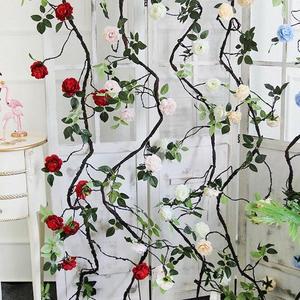 Planta Artificial Económica, Enredadera de Rosa de la Selva, Decoración de Pared de Alta Gama, Flores Artificiales de Plástico, Ramo de Ratán Navideño - Product Image 1