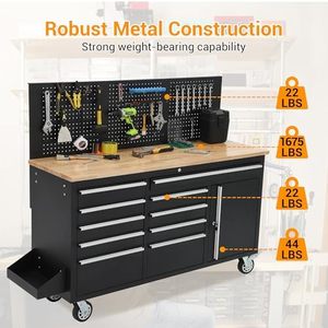 JINFENG 8-Drawer Rolling <strong>Tool</strong> <strong>Cabinet</strong> Adjustable Height Power Strip Solid Rubber Wood Top 1675 LBS Load Capacity Padlockable - Product Image 3