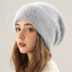 Mode nouvel hiver femmes Slouchy tricoté Beanie chapeau couleur unie cheveux de lapin <span class=keywords><strong>Long</strong></span> Baggy Slouch crâne chapeaux casquette - Product Image 6