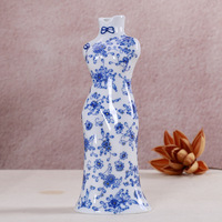 Vases en porcelaine bleue et blanche de style chinois, vases floraux classiques en forme de cheongsam, ornements pour la cérémonie du thé hydroponique
