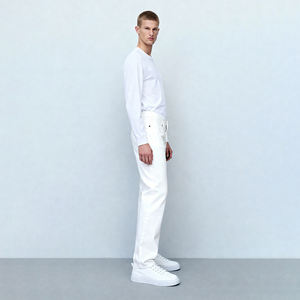 بنطلون جينز رجالي فاخر أبيض نقي بقصة ضيقة لعام 2026، بنمط الأسلوب الكلاسيكي، ساق مستقيمة، مناسب للمناسبات الرسمية والعادية وبيئة العمل - Product Image 3