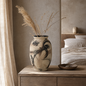 Grand vase en argile texturée fait main, <span class=keywords><strong>peinture</strong></span> abstraite à l'encre, poterie pour plantes séchées, ornement d'intérieur - Product Image 3