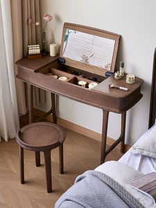 Table de toilette de petite taille en bois massif de chêne d'Amérique du Nord, style antique simple, avec couvercle rabattable multi-plis et miroir, table de <span class=keywords><strong>maquillage</strong></span> - Product Image 2