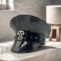 Chapeaux de fête gothiques punk à paillettes pentagramme en similicuir noir pour la vente en gros