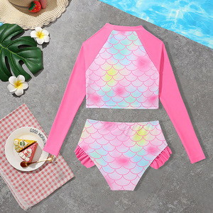 Costume da bagno a <span class=keywords><strong>due</strong></span> pezzi 2025 transfrontaliero per bambine, costume da bagno a sirena a maniche lunghe per bambini e neonata - Product Image 2