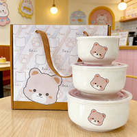 Ensemble de 3 bols à riz en porcelaine, coffret cadeau fraîcheur, couleur personnalisable, compatible lave-vaisselle et micro-ondes, vente chaude