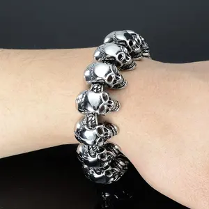 Titanium Stainless Steel Bracelet Bracelets Bangles Silver Plated Hiphop European And American Punk Men Sewing Skull Antique