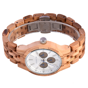 Montre-bracelet pour homme en édition limitée avec mouvement à quartz japonais, nouveau chronographe en bois d'olivier, boîtier en acier résistant à l'eau - Product Image 4
