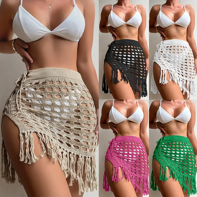 China Manufacturer 5colors Plus Size Knitted Women's Hem Skirt Crochet Swimsuit Bikini Cover Up