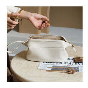 Borsa cosmetica con cerniera in pelle per donna semplice custodia di bellezza <span class=keywords><strong>da</strong></span> viaggio portatile per lavare il trucco <span class=keywords><strong>porta</strong></span> Organizer - Product Image 6