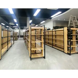 China Supplier Super Market Wooden And Steel Shelves Wooden Shelves For Retail Store