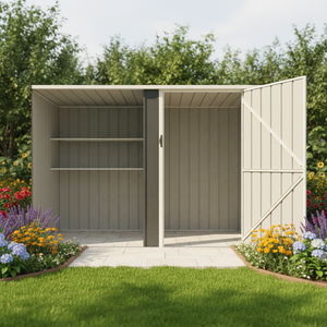 EF0804-H162 Caseta de Jardín de Acero Galvanizado Ecológica de Fábrica, Cobertizo de Almacenamiento Exterior, Caseta para Herramientas, Estantería para Leña de Patio Trasero, Utilitario - Product Image 1