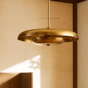 Lampe suspendue élégante de style mid-century modern en laiton, luminaire vintage en forme de dôme, lustre rétro en laiton pour la décoration de l'îlot de cuisine - Product Image 2