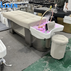 Fauteuil de lavage professionnel Kisen Salon avec massage thaïlandais, thérapie capillaire à l'eau et lit de shampoing sur base en acier inoxydable - Product Image 1