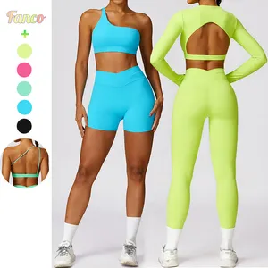 FANCO Ready To Ship Custom Logo Sexy One Straps Bra Match V Cut Leggings Set Suit Sports Fitness Gym Wear Women Yoga Sets