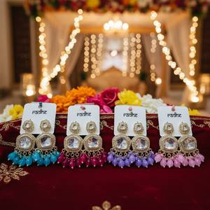 Pendientes colgantes de piedra y cuentas Kundan chapados en oro, joyería fina 11103259PK - Product Image 3