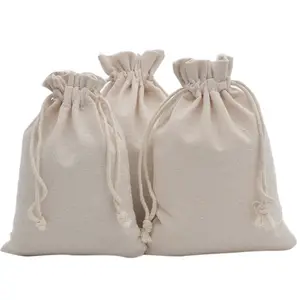 Medium Size Factory Wholesale Callico Plain Linen Drawstring Bag With Logo Bakery Shop Custom Size Logo Bread Packing Bags