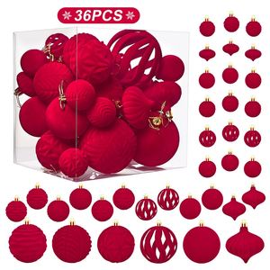 Bolas de Navidad Rojas Flocadas al por Mayor, 36 Piezas, Bolas Flocadas Irregulares, Adorno Colgante Navideño, Decoración para Ambiente Festivo - Product Image 3