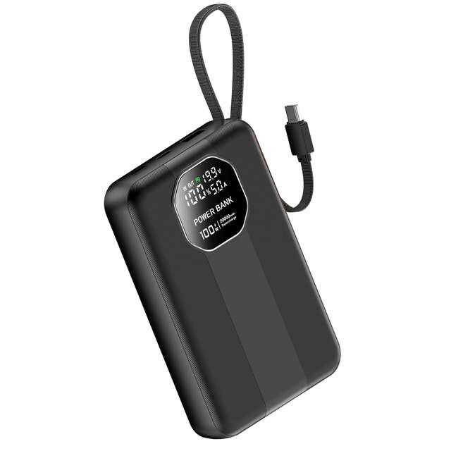 PINUODA L-GX20 New 100W Super Fast Charging Plastic Power Bank 20000mah Large Capacity Cable Portable Mobile Power Supply LED