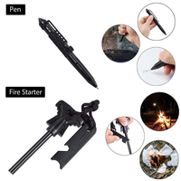Kit de survie d'urgence en plein air, ensemble d'outils de survie portables avec boussole, allume-feu, stylo tactique pour le camping et la randonnée