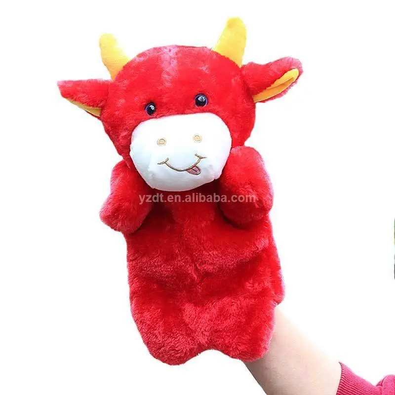 Boğa inek özel Logo kukla yumuşak hayvan oyuncak dolması peluş boğa inek parmak kukla