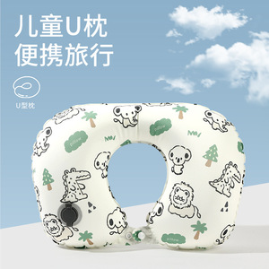 Almohada de Viaje Inflable en Forma de U con Diseño de Dibujos Animados, 28x26x14cm, Poliéster, Soporte para el Cuello, Portátil, para Avión, con Estampado de Animales - Product Image 2