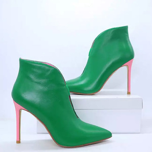 Supporto OEM/DOM ultimo Design stivali in pelle da <span class=keywords><strong>donna</strong></span> rosa verde rosso Stiletto <span class=keywords><strong>donna</strong></span> tacchi alti stivali con tomaia aperta - Product Image 3
