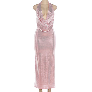 Robe de soirée élégante Viviblook Z0105DS03 pour femmes, nouvelle robe sexy à décolleté plongeant, patchwork de paillettes, sans manches, dos nu, robe de soirée élégante de minuit - Product Image 4