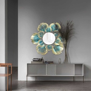 Strictement scandinave lumière luxe or abricot feuille fleur fer tenture murale <span class=keywords><strong>entrée</strong></span> <span class=keywords><strong>miroir</strong></span> décoratif objets décoratifs - Product Image 3