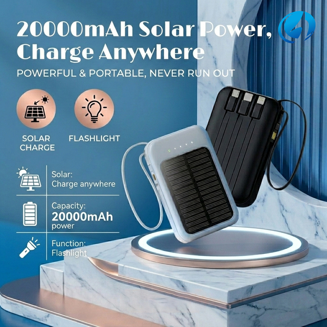 20000mAh Solar Fast Charging U-port Portable Charger Solar Power Bank with Flashlight for Cell Phone