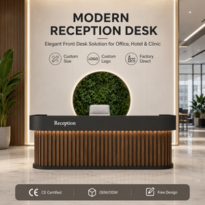 Custom Luxury Wood <b>Reception</b> <b>Desk</b> for Corporate Office Modern Adjustable Hotel Counter Boutique <b>Salon</b> <b>Desk</b> with LED Option - Product Image 2