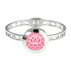 Lotusbloempatroon Roestvrij Staal Romeinse Lente Twist Hot-Selling Diffuser Medaillon Aroma Etherische Olie Armband